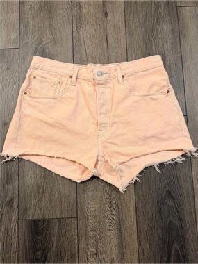Levi’s 501 Original High Rise Cut Off Denim Shorts Peach Pink W32 Festival Boh